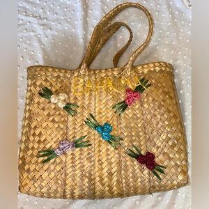 Vtg Handmade Straw Large Tote Woven Bag Purse Cottage Core Beach Bahamas